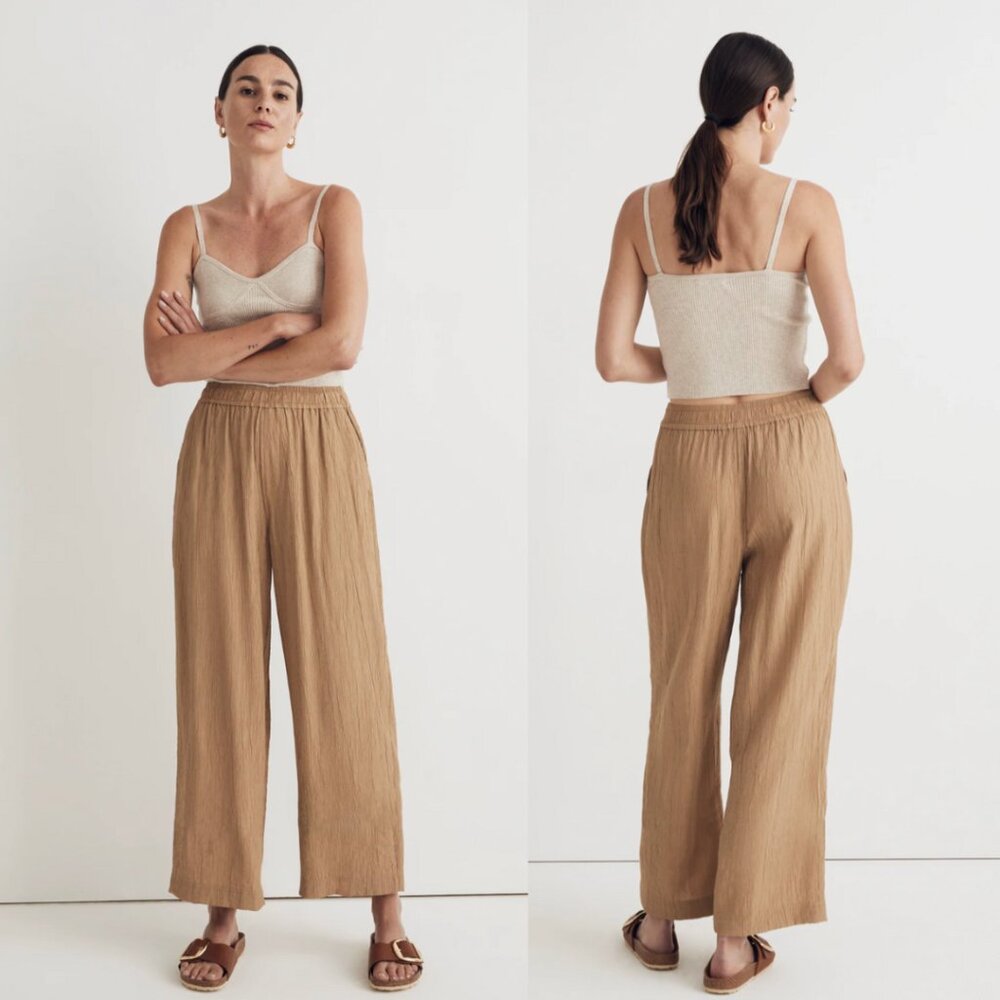 Madewell Crinkled Crepe Straight-Leg Crop Pants in Seed Khaki